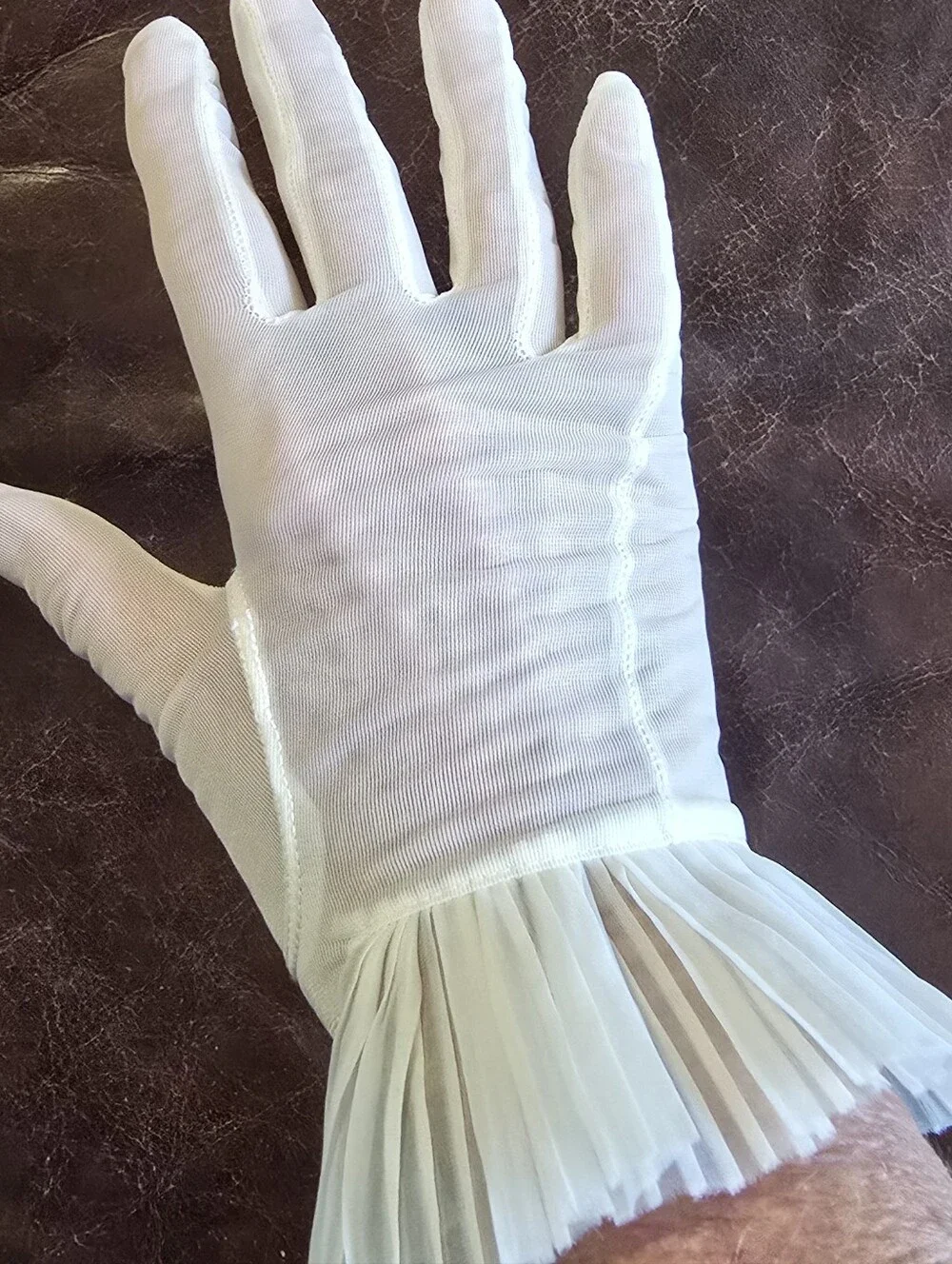 Vintage Set of Sheer KAYSER Ruffled Gloves - Pink & Ivory Pair